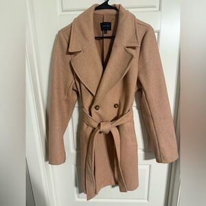 Love Tree Tan Blush Double-Breasted Suede Trench Coat